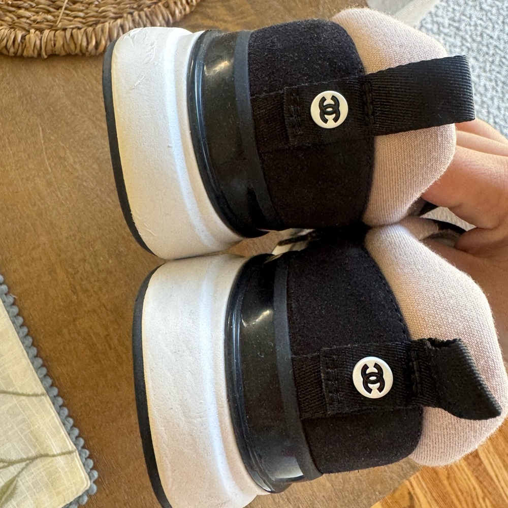 CHANEL Pink and Black Suede-Trim Athletic Sneakers - Picture 6 of 8